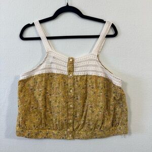 Universal Thread Crochet Floral Yellow Cropped Tank Top Boho Size XXL
